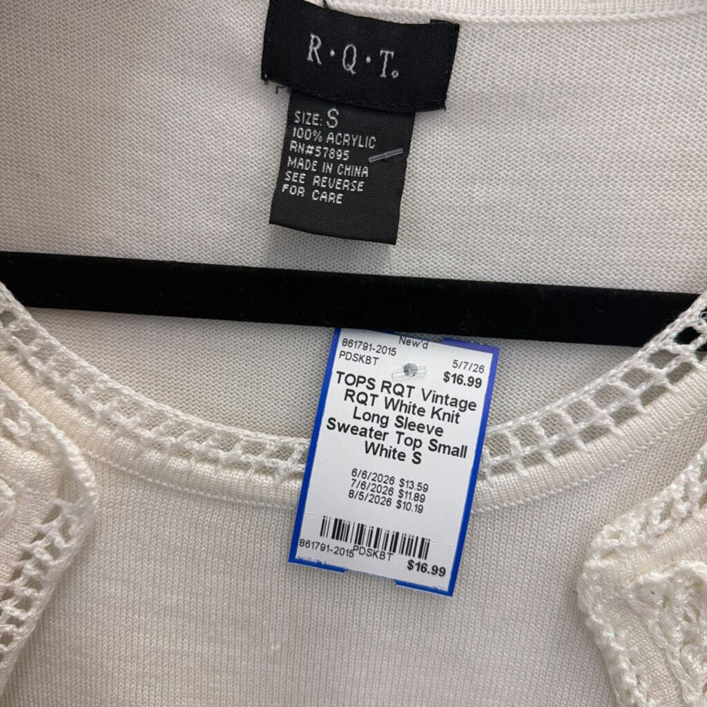 Vintage RQT White Knit Long Sleeve Sweater Top Small