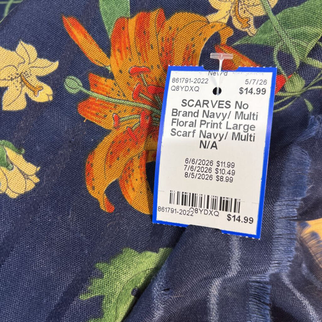 Navy/ Multi Floral Print Large Scarf