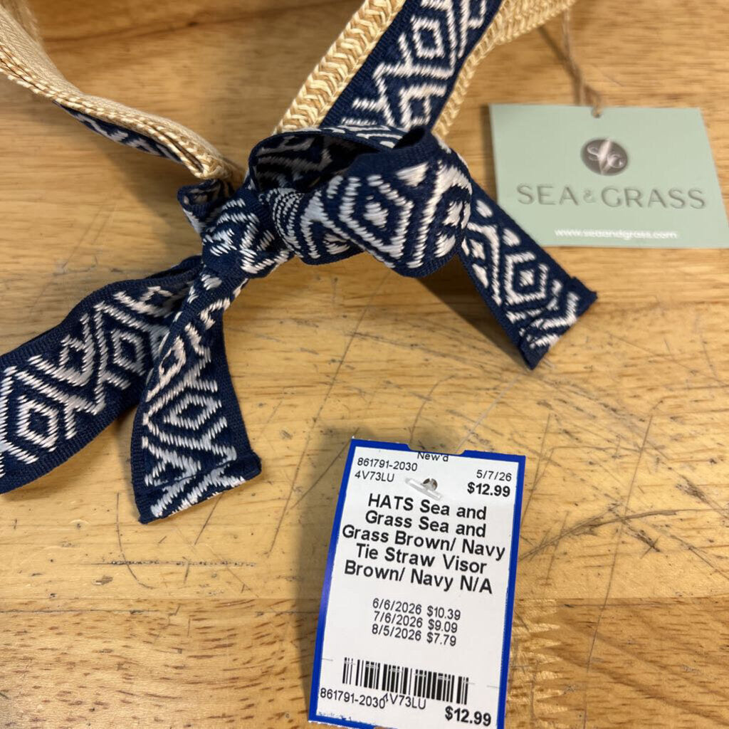 Sea and Grass Brown/ Navy Tie Straw Visor