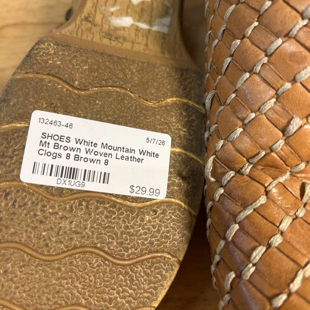 White Mt Brown Woven Leather Clogs 8