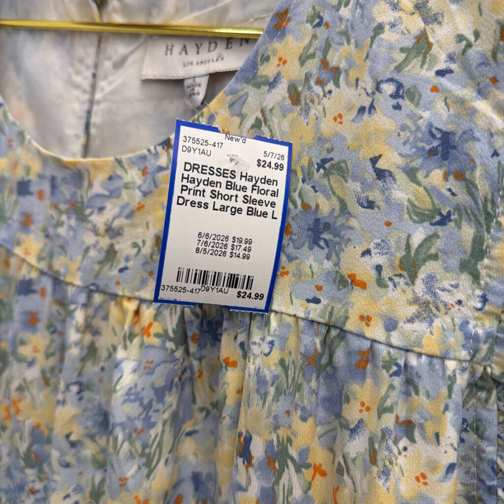 Hayden Blue Floral Print Short Sleeve Dress Large