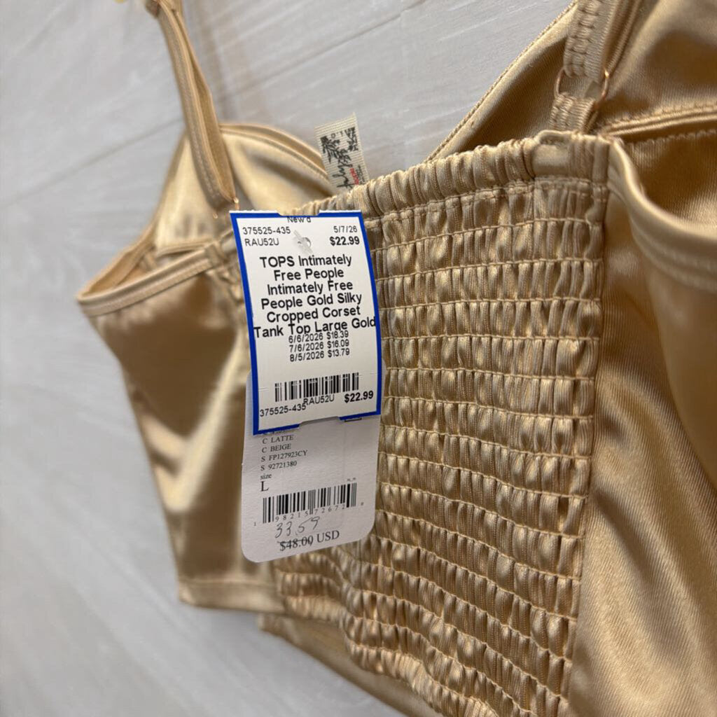 Intimately Free People Gold Silky Cropped Corset Tank Top Large