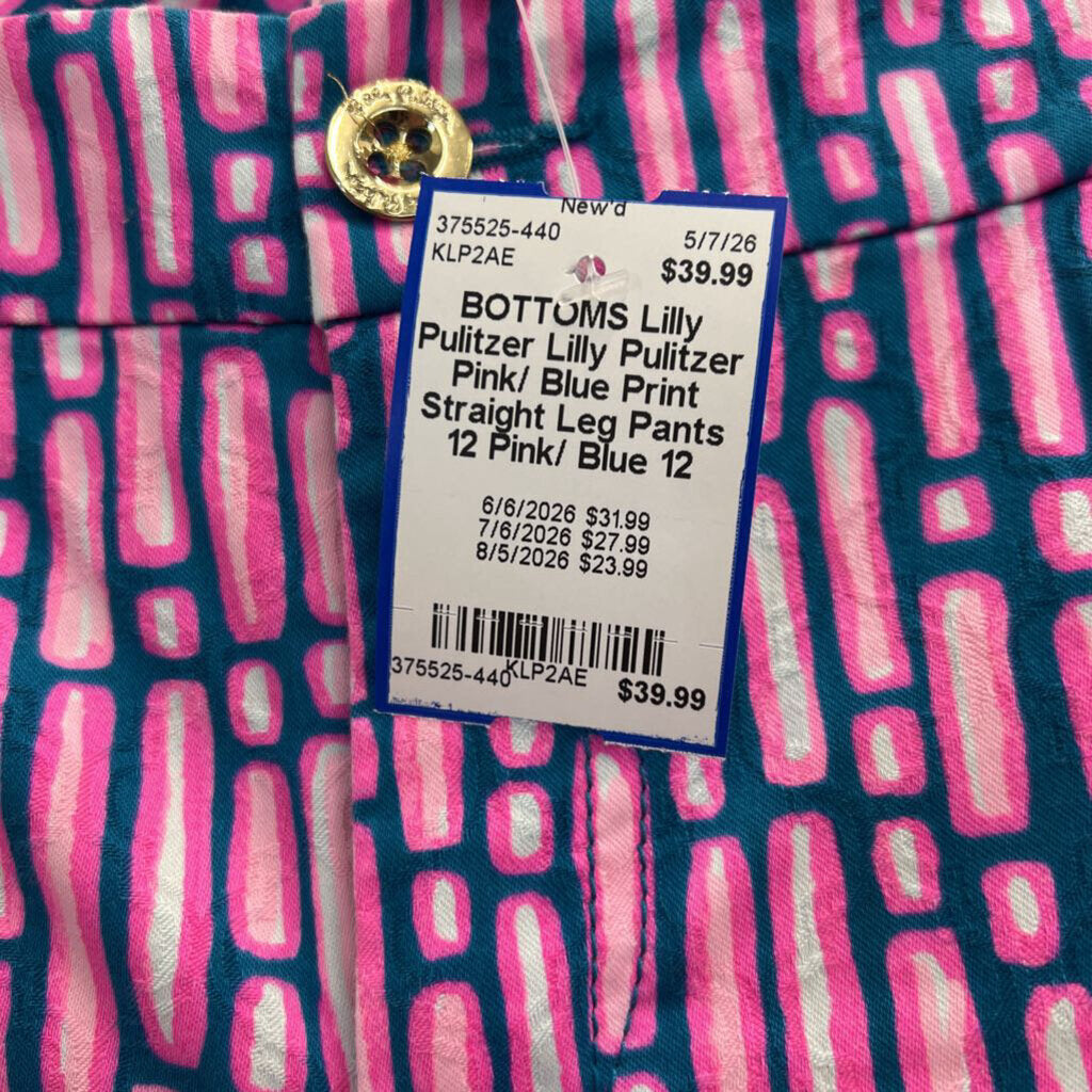 Lilly Pulitzer Pink/ Blue Print Straight Leg Pants 12