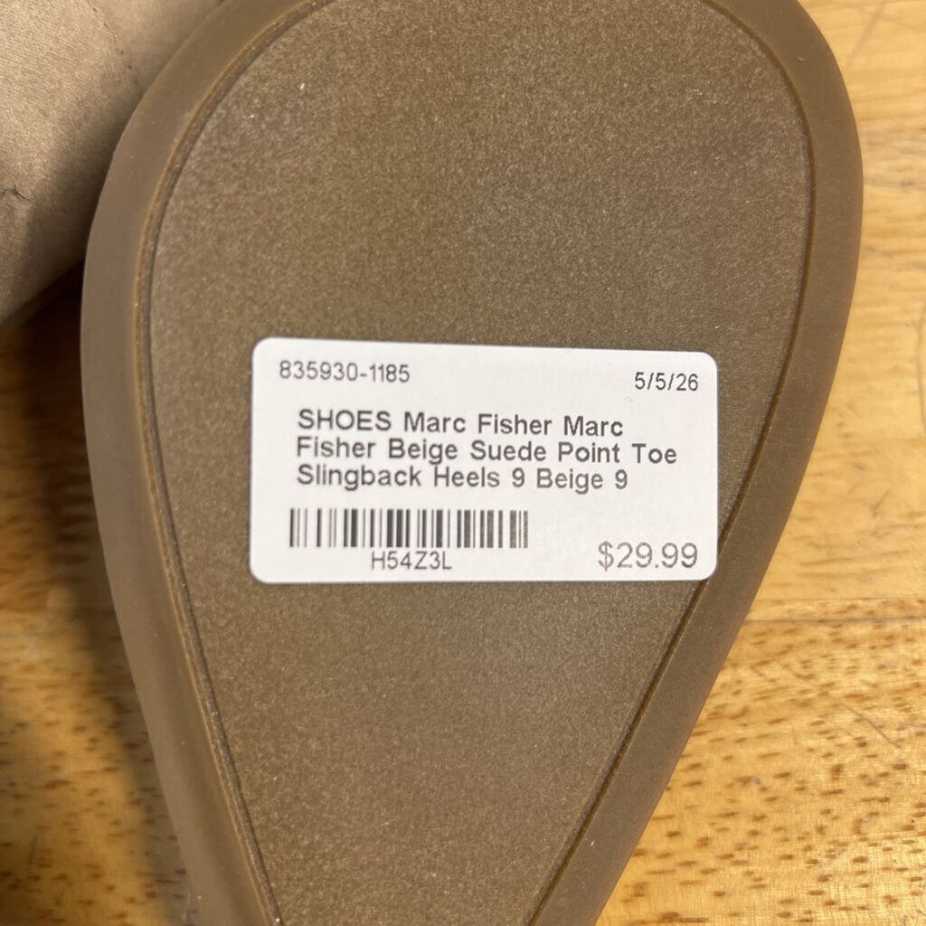Marc Fisher Beige Suede Point Toe Slingback Heels 9