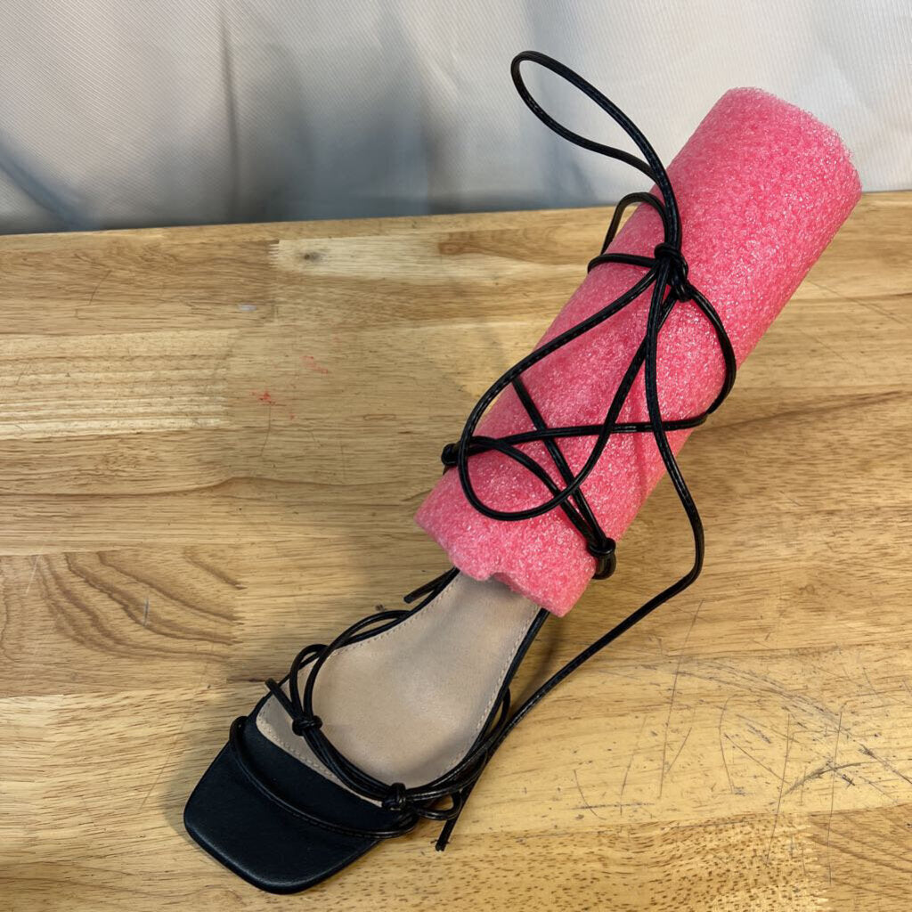 Black Strappy Lace Up Sandal Heels 9