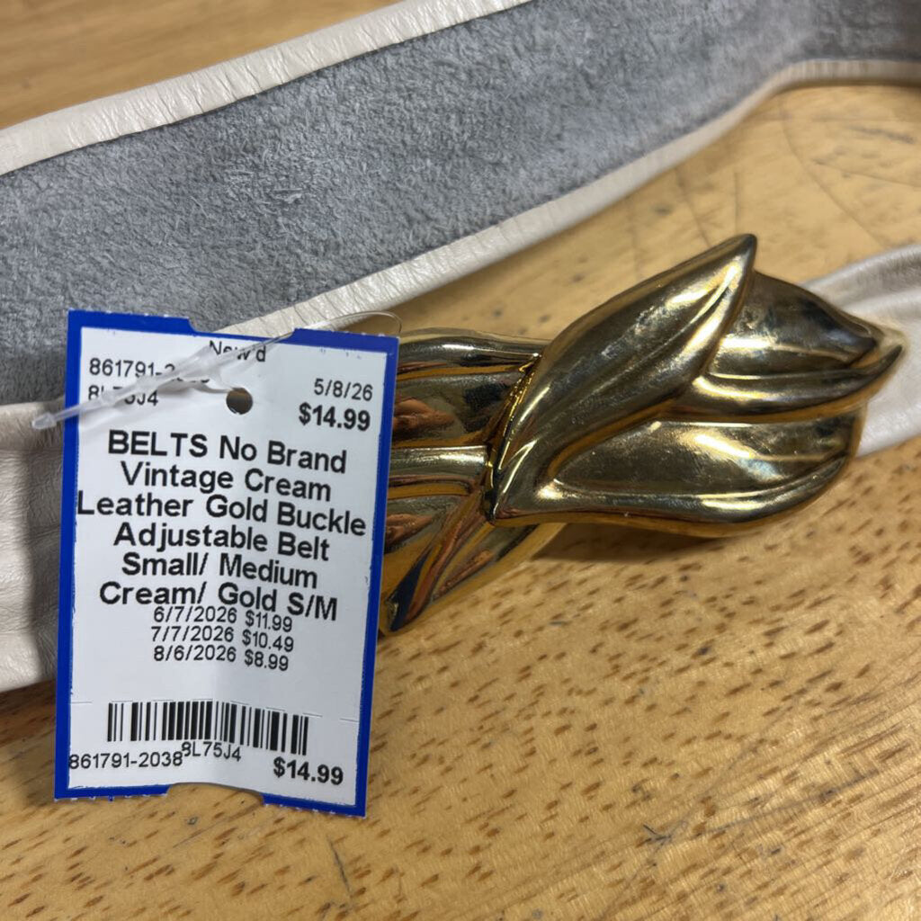 Vintage Cream Leather Gold Buckle Adjustable Belt Small/ Medium