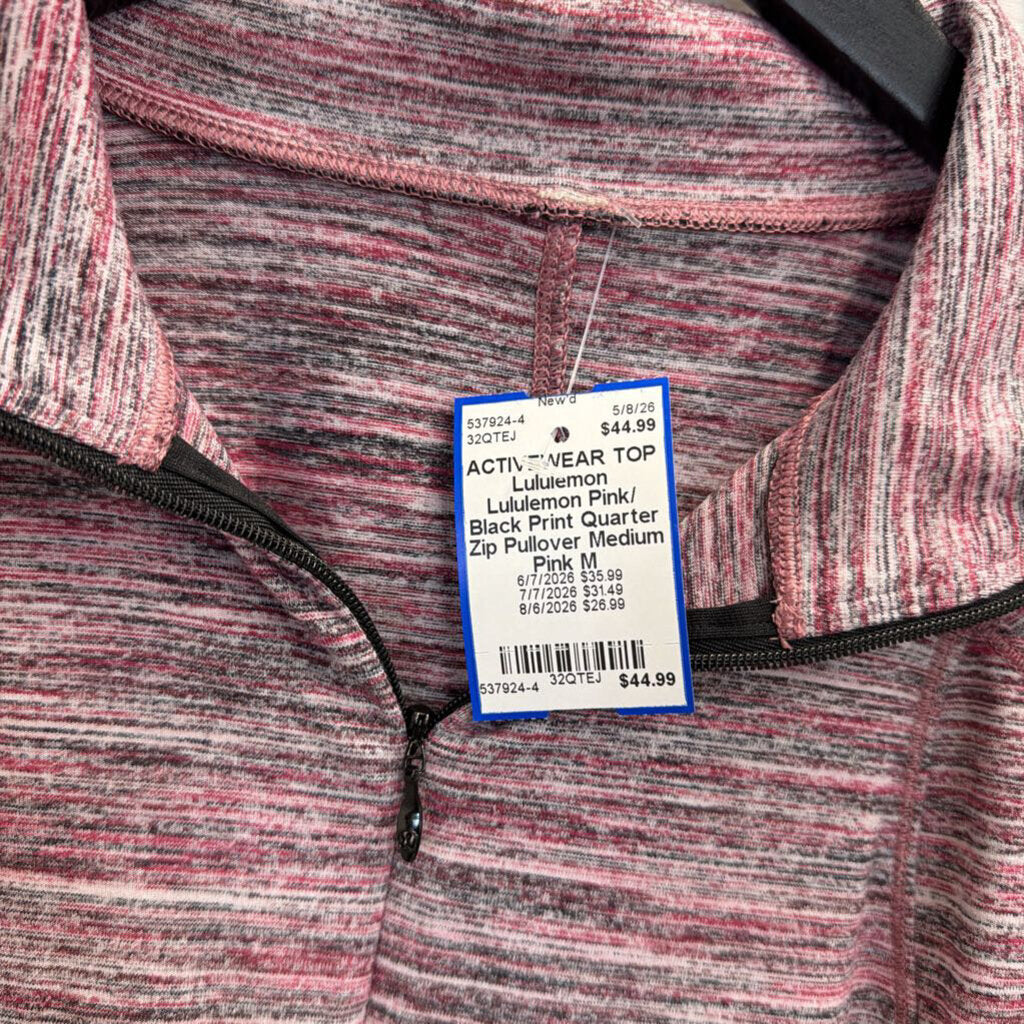 Lululemon Pink/ Black Print Quarter Zip Pullover Medium