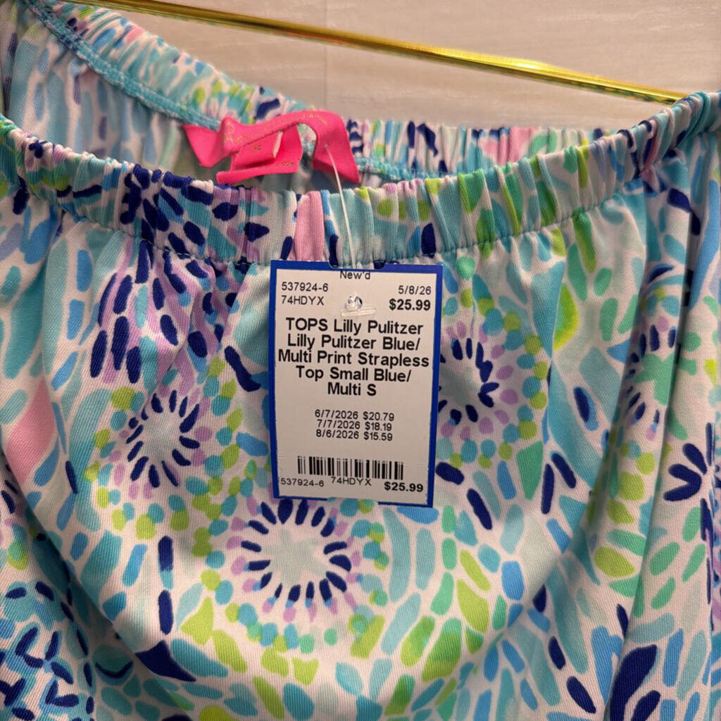 Lilly Pulitzer Blue/ Multi Print Strapless Top Small