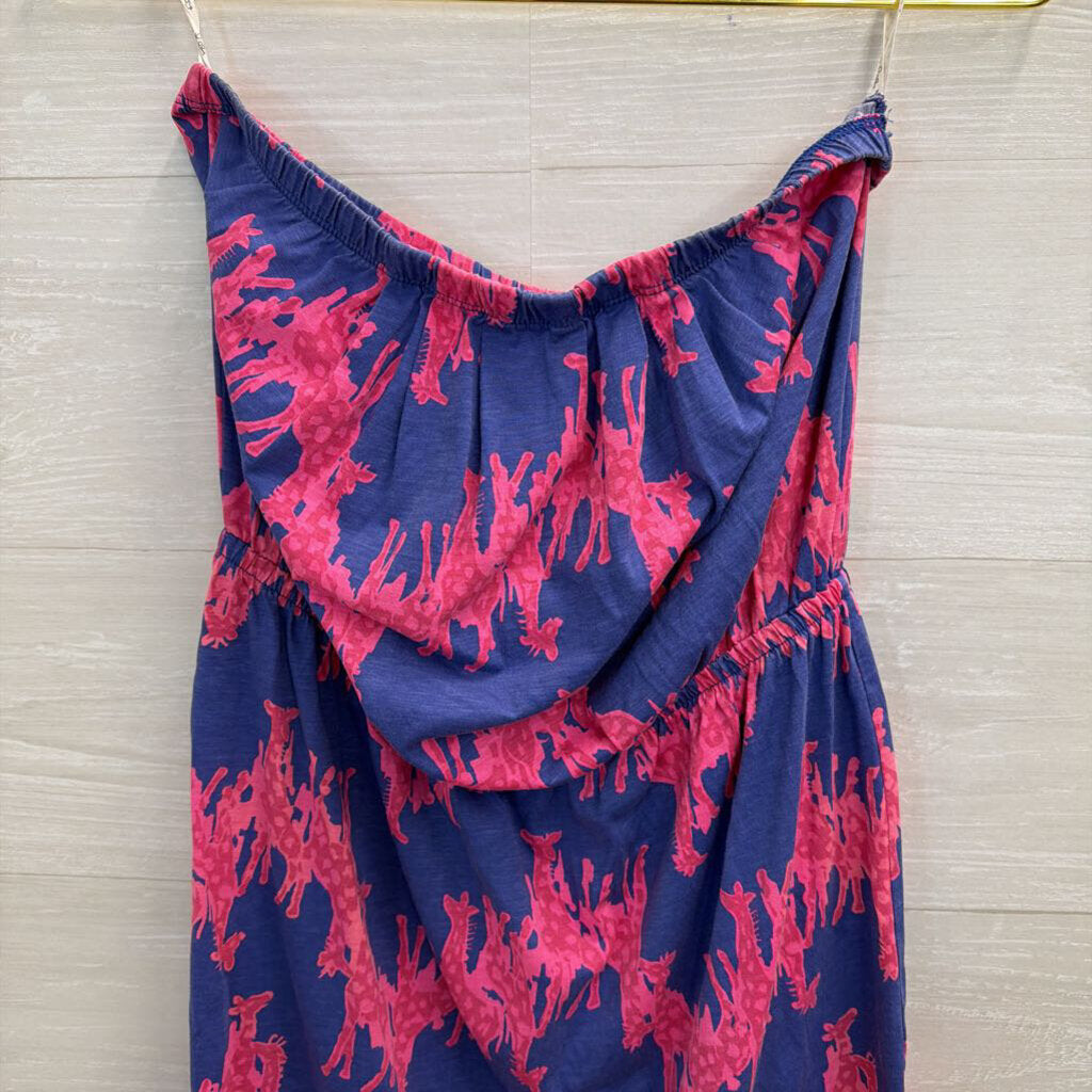 Lilly Pulitzer Blue/ Pink Print Strapless Dress Medium