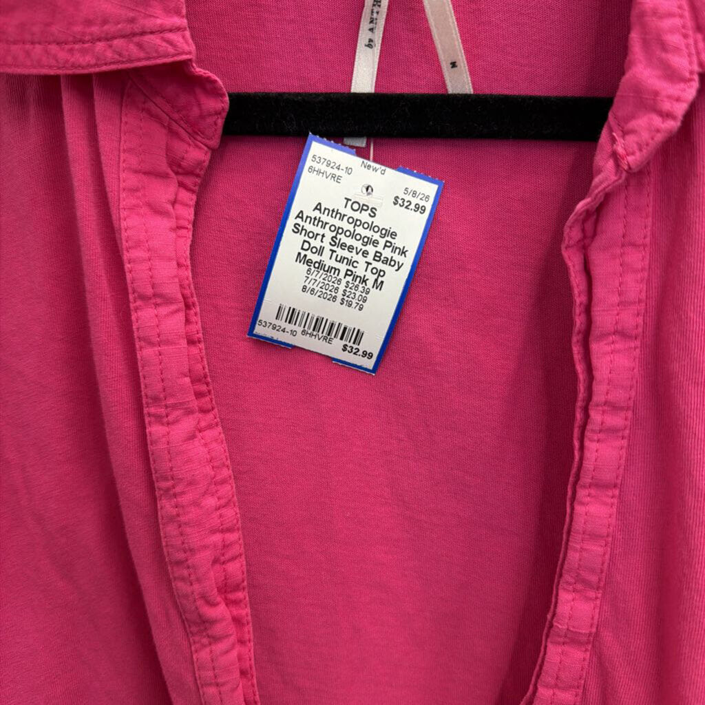 Anthropologie Pink Short Sleeve Baby Doll Tunic Top Medium