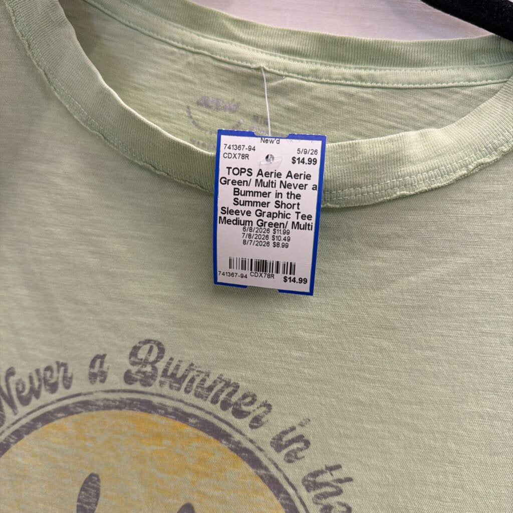 Aerie Green/ Multi Never a Bummer in the Summer Short Sleeve Graphic Tee Medium