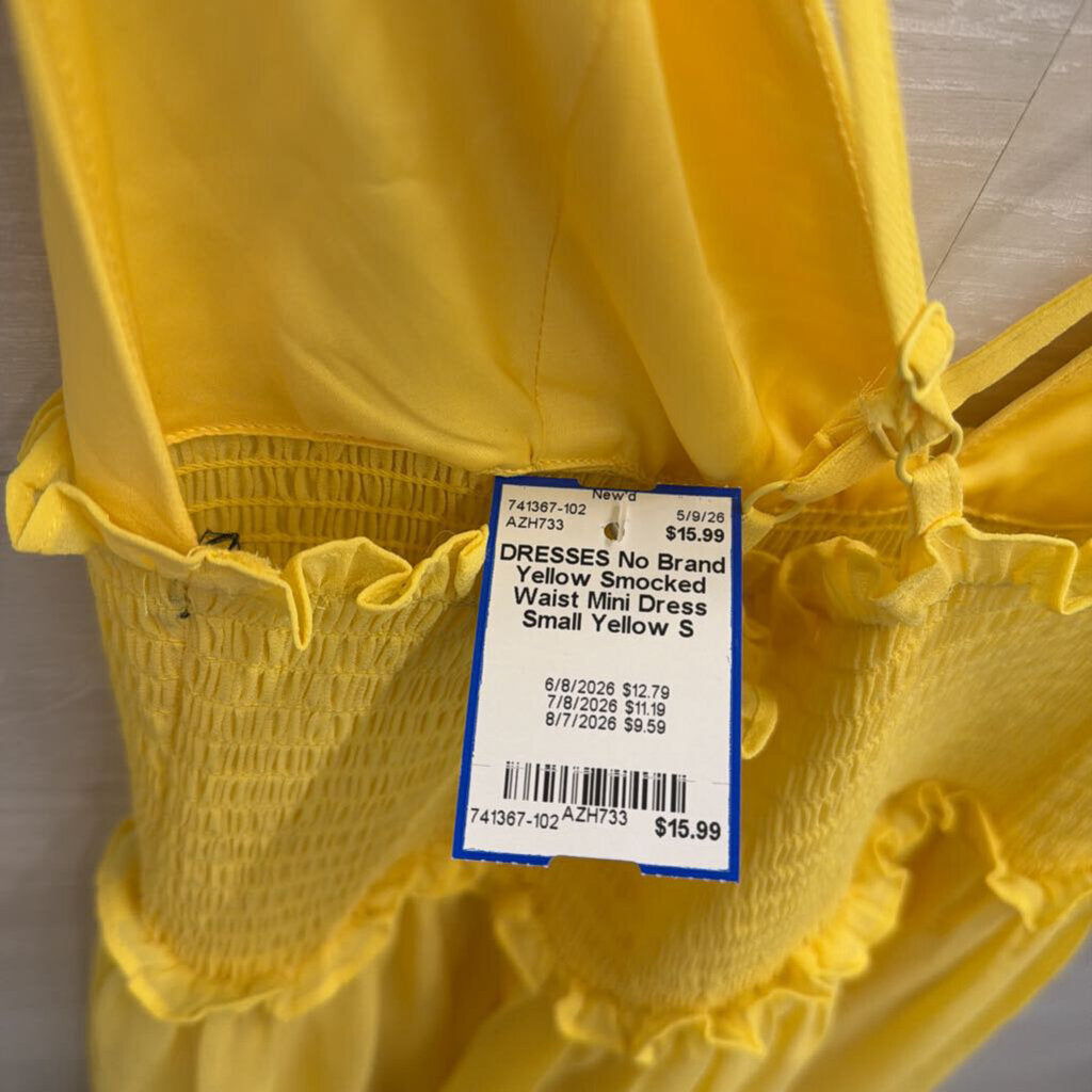 Yellow Smocked Waist Mini Dress Small