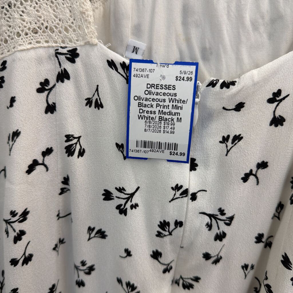 Olivaceous White/ Black Print Mini Dress Medium