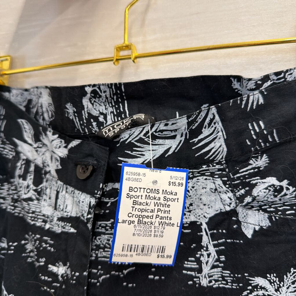 Moka Sport Black/ White Tropical Print Cropped Pants Large
