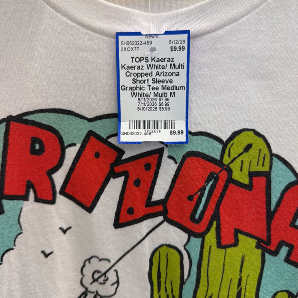 Kaeraz White/ Multi Cropped Arizona Short Sleeve Graphic Tee Medium