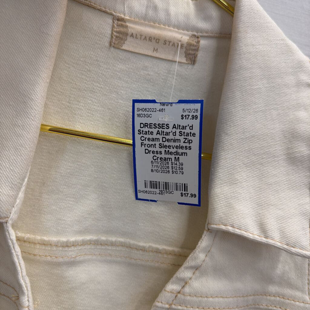 Altar'd State Cream Denim Zip Front Sleeveless Dress Medium
