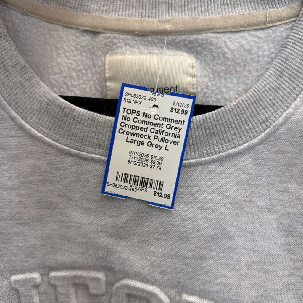 No Comment Grey Cropped California Crewneck Pullover Large