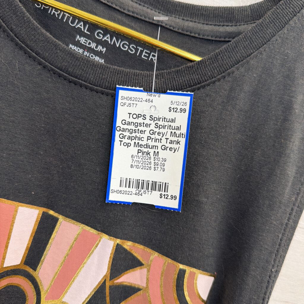 Spiritual Gangster Grey/ Multi Graphic Print Tank Top Medium