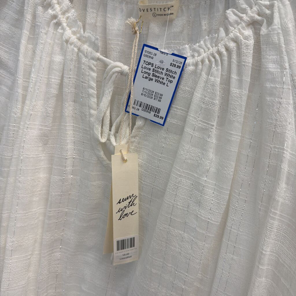 Love Stitch White Long Sleeve Top Large