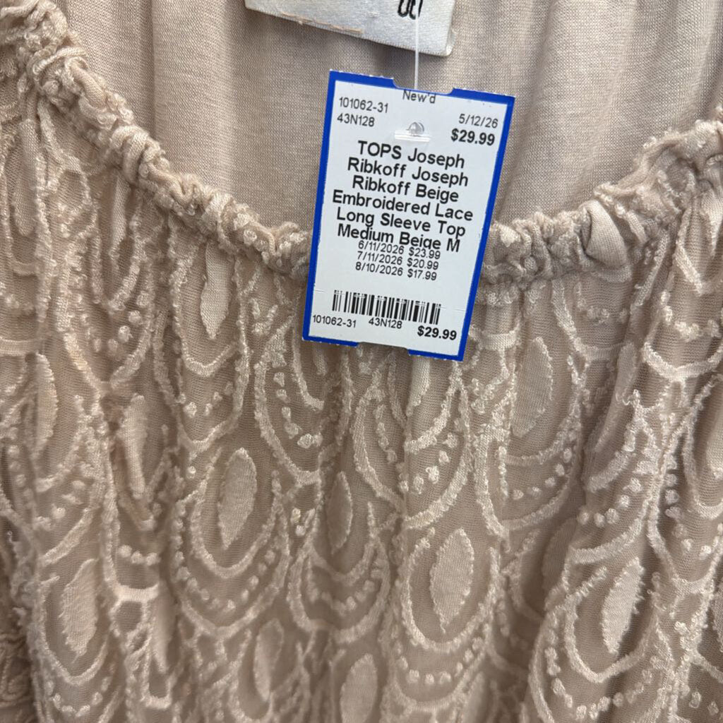 Joseph Ribkoff Beige Embroidered Lace Long Sleeve Top Medium