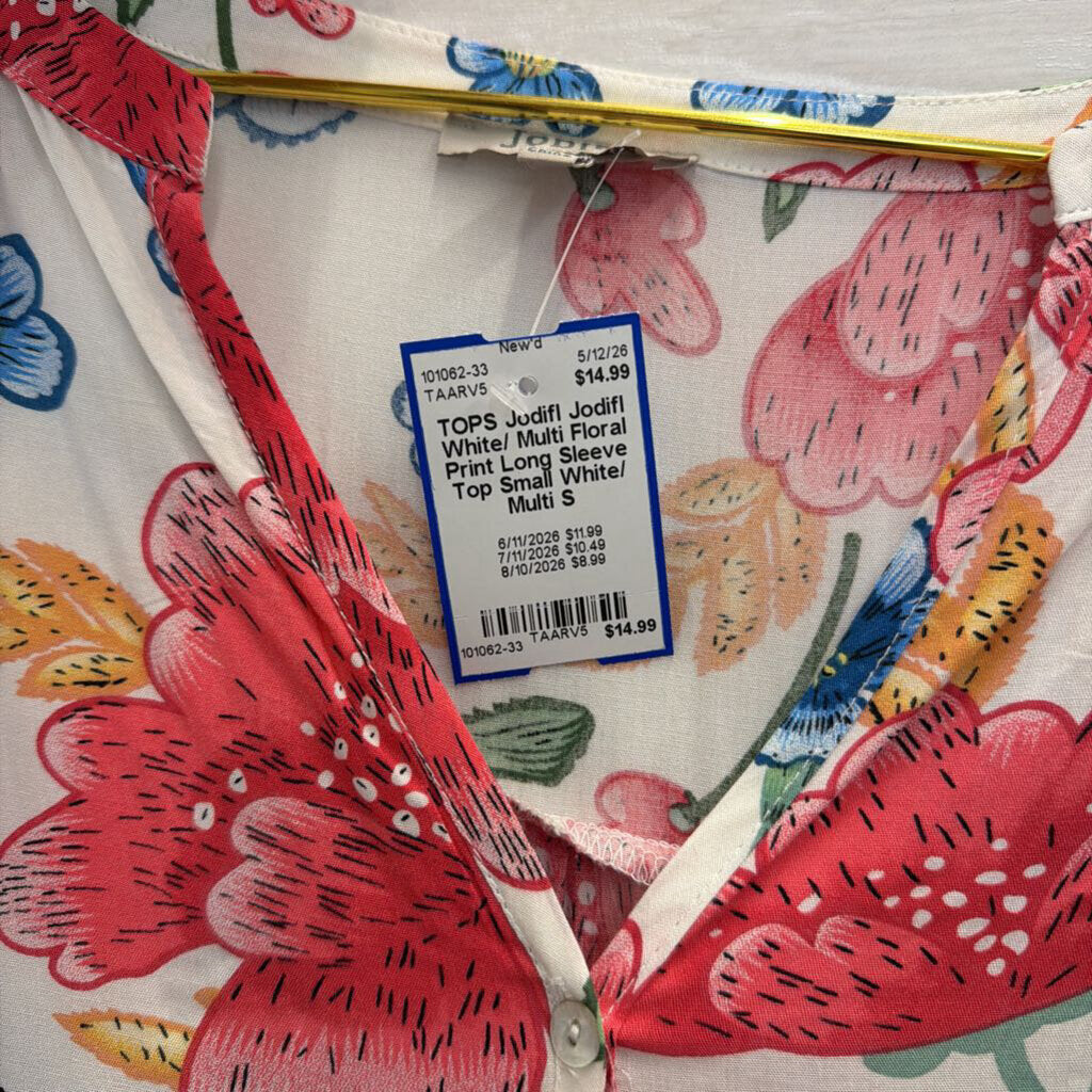 Jodifl White/ Multi Floral Print Long Sleeve Top Small