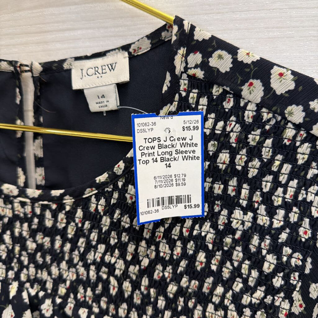 J Crew Black/ White Print Long Sleeve Top 14