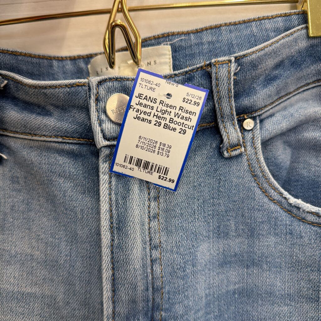 Risen Jeans Light Wash Frayed Hem Bootcut Jeans 29