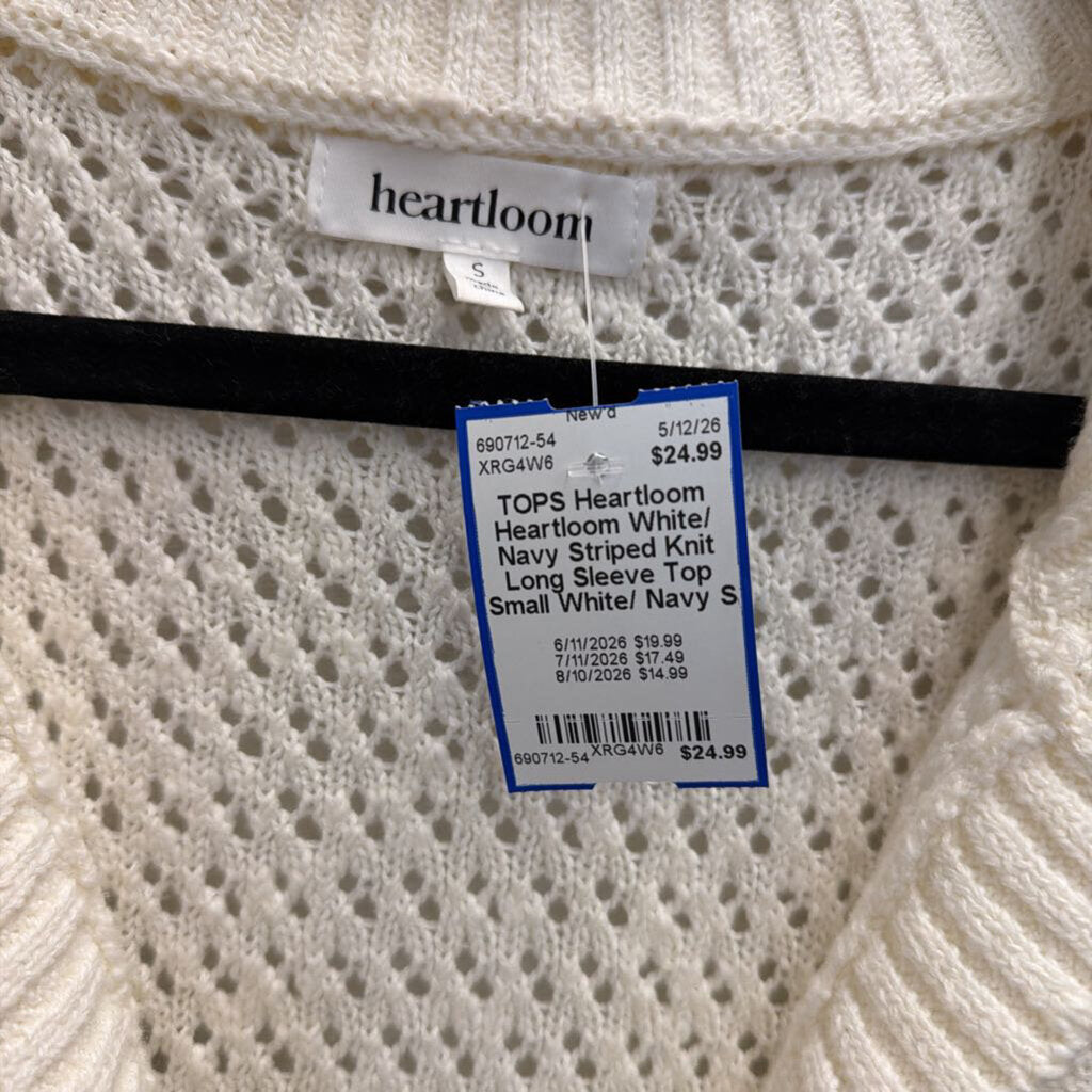 Heartloom White/ Navy Striped Knit Long Sleeve Top Small