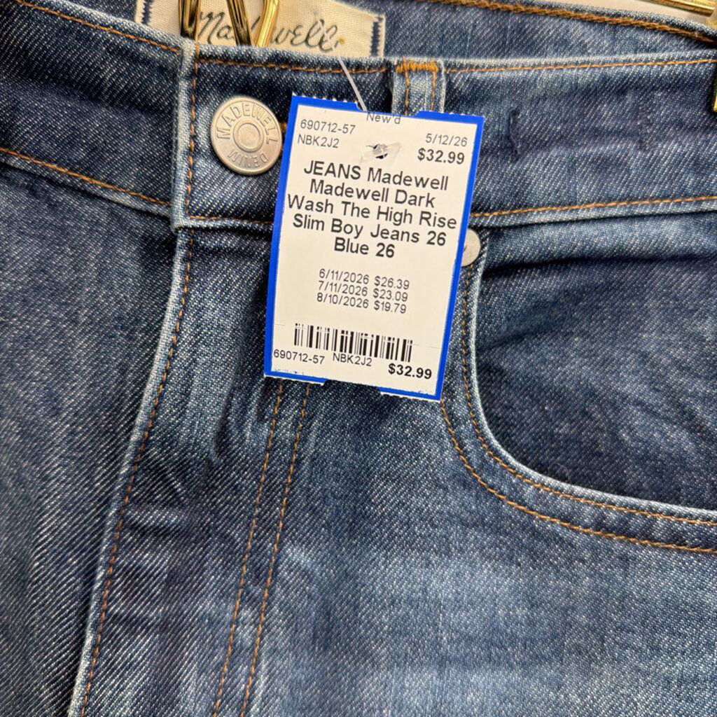 Madewell Dark Wash The High Rise Slim Boy Jeans 26