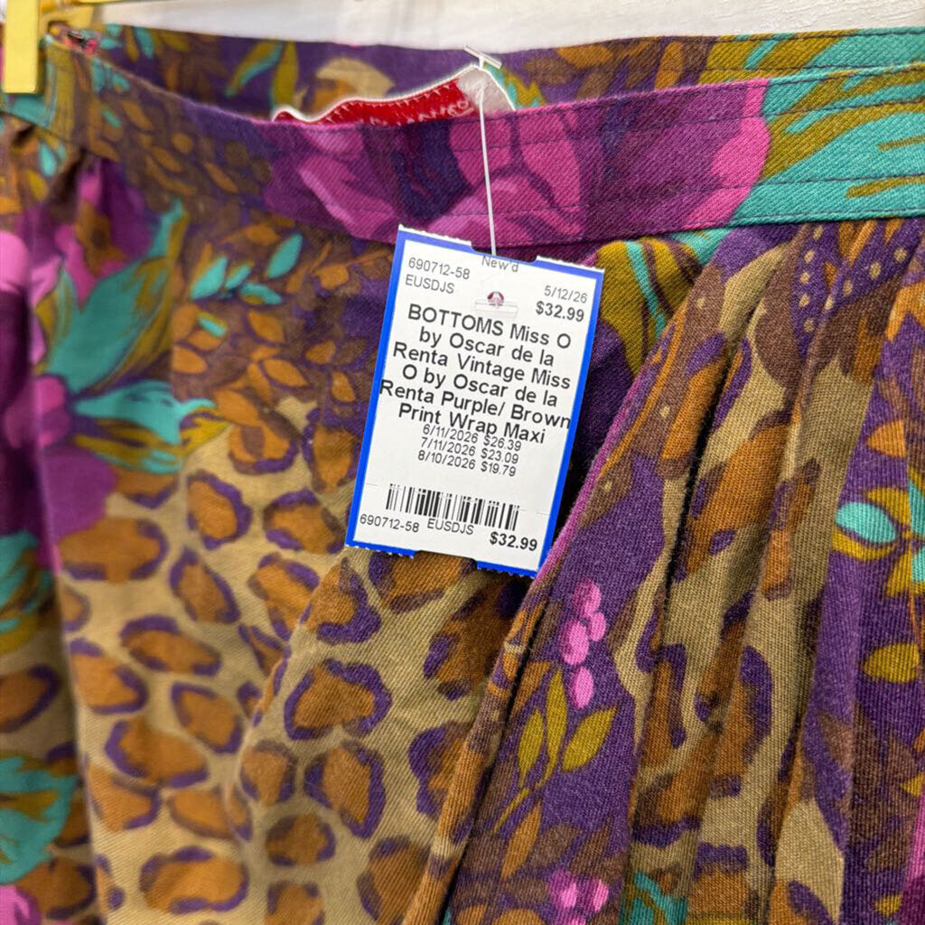 Vintage Miss O by Oscar de la Renta Purple/ Brown Print Wrap Maxi Skirt Small