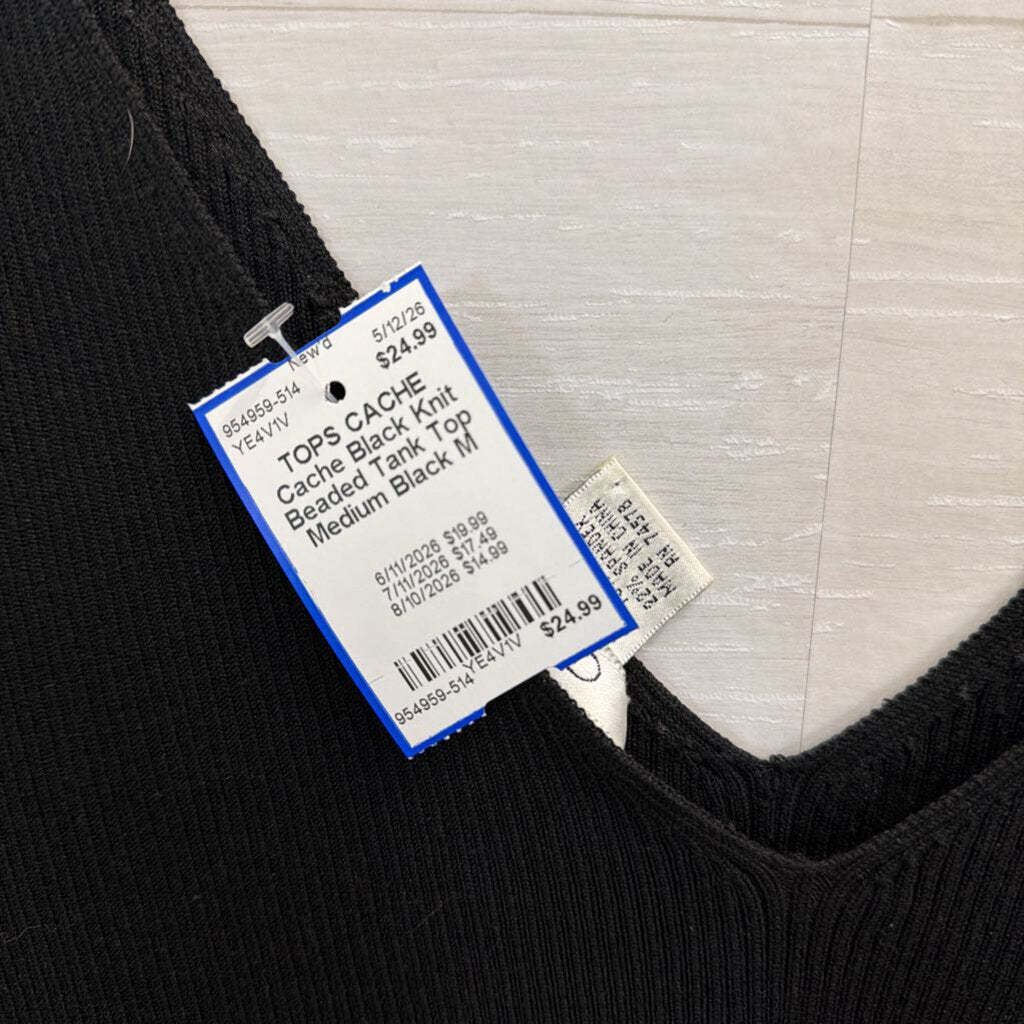 Cache Black Knit Beaded Tank Top Medium