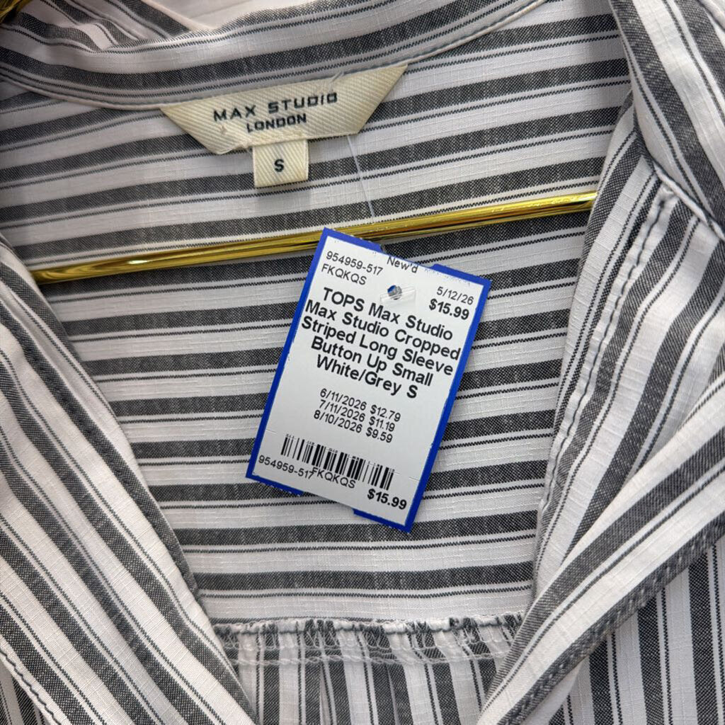 Max Studio Cropped Striped Long Sleeve Button Up Small