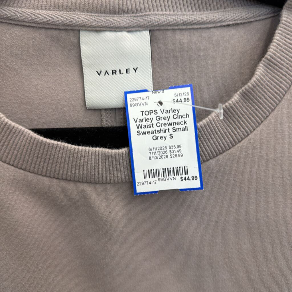 Varley Grey Cinch Waist Crewneck Sweatshirt Small