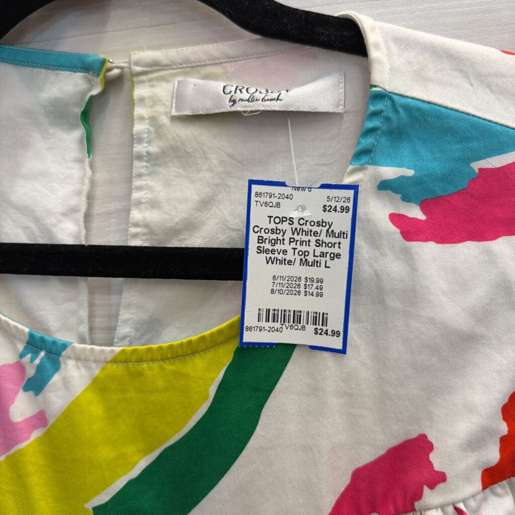 Crosby White/ Multi Bright Print Short Sleeve Top Large