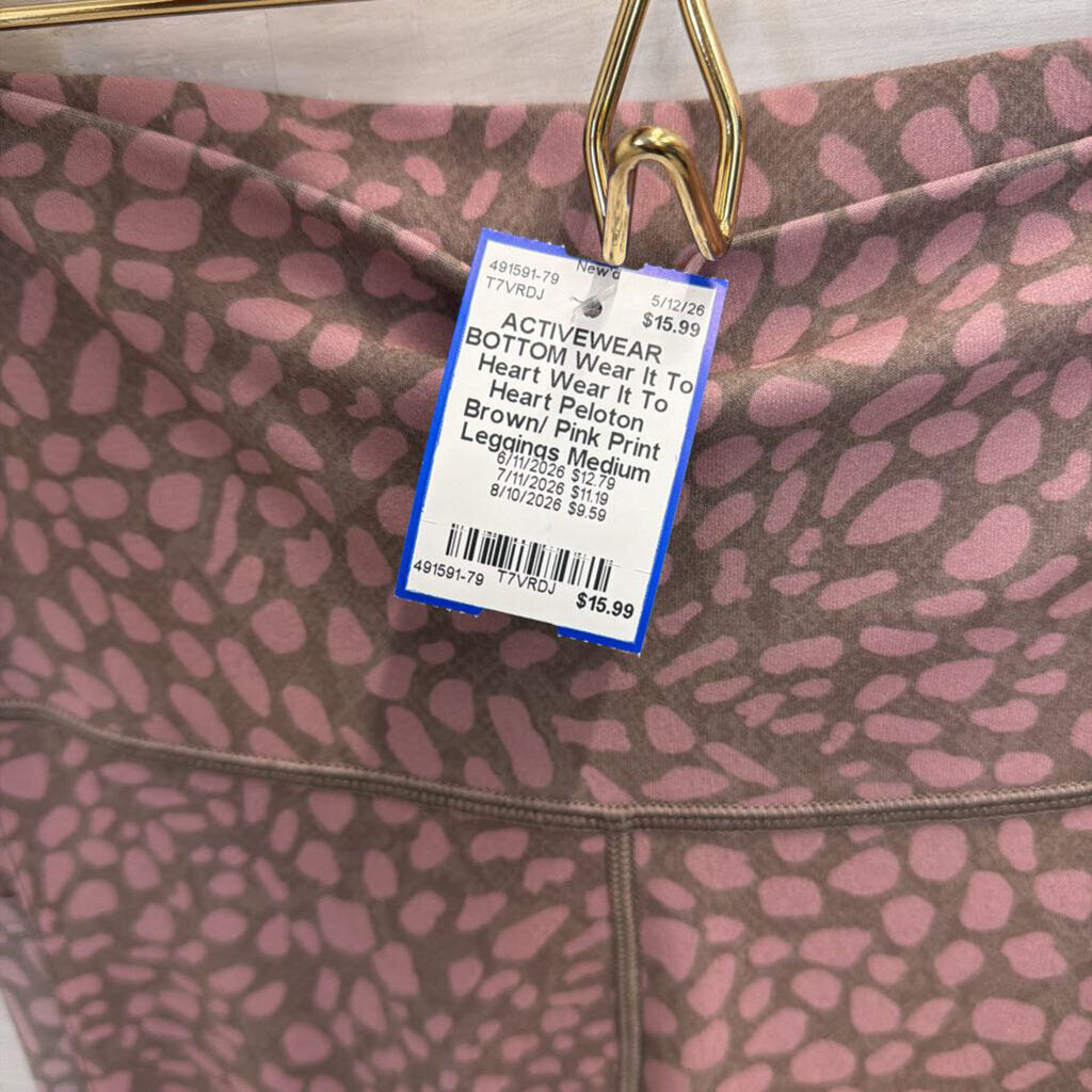 Wear It To Heart Peloton Brown/ Pink Print Leggings Medium