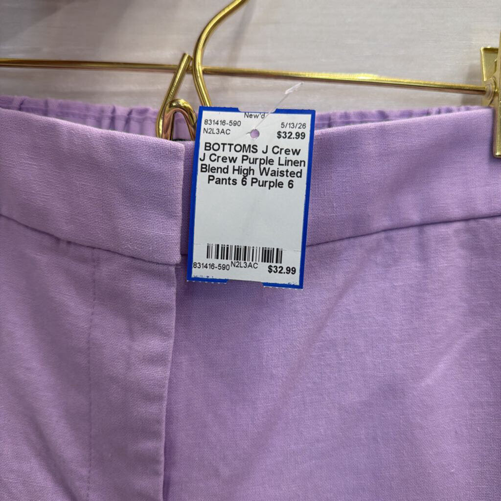 J Crew Purple Linen Blend High Waisted Pants 6