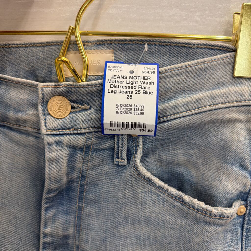 Mother Light Wash Distressed Flare Leg Jeans 25