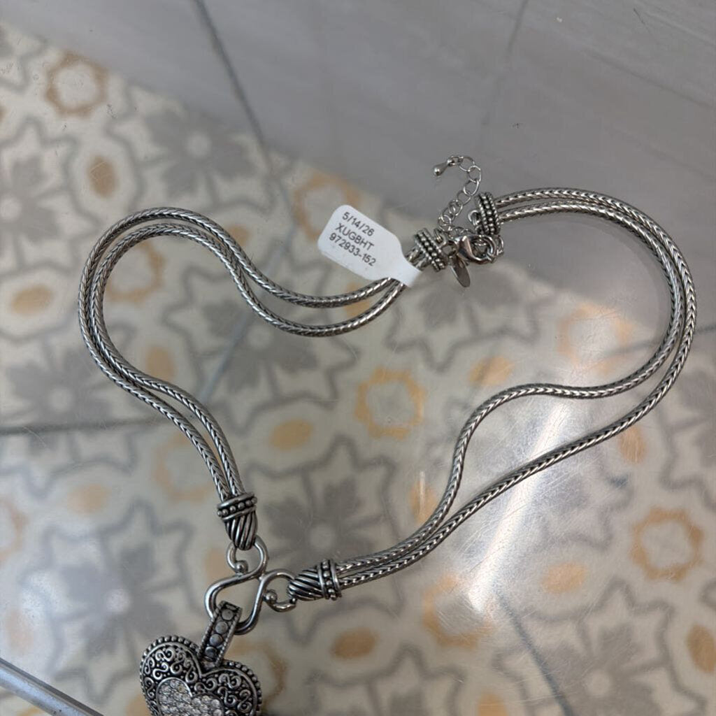 Lia Sophia Silver Love Dust Double Chain Heart Pendant Necklace