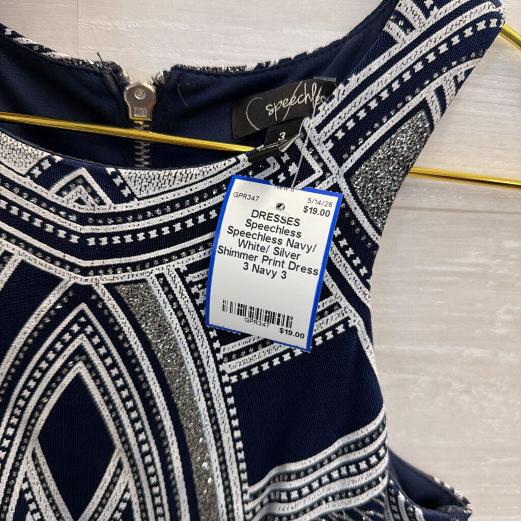 Speechless Navy/ White/ Silver Shimmer Print Dress 3