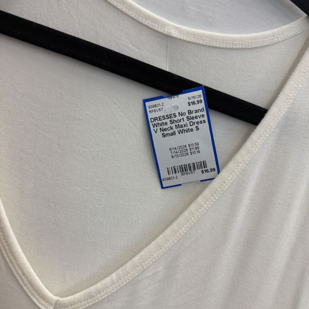 White Short Sleeve V Neck Maxi Dress Small