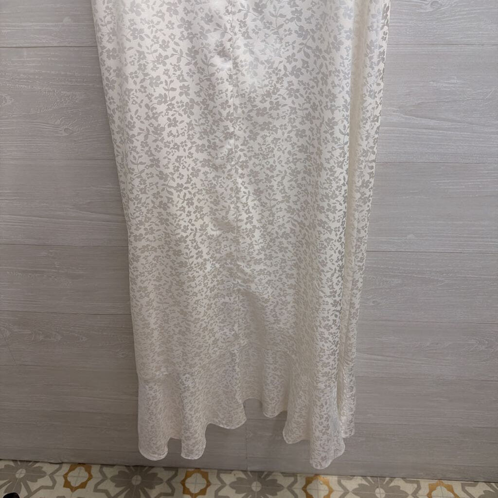 Altar'd State White Floral Print Silky Short Sleeve Maxi Dress Medium
