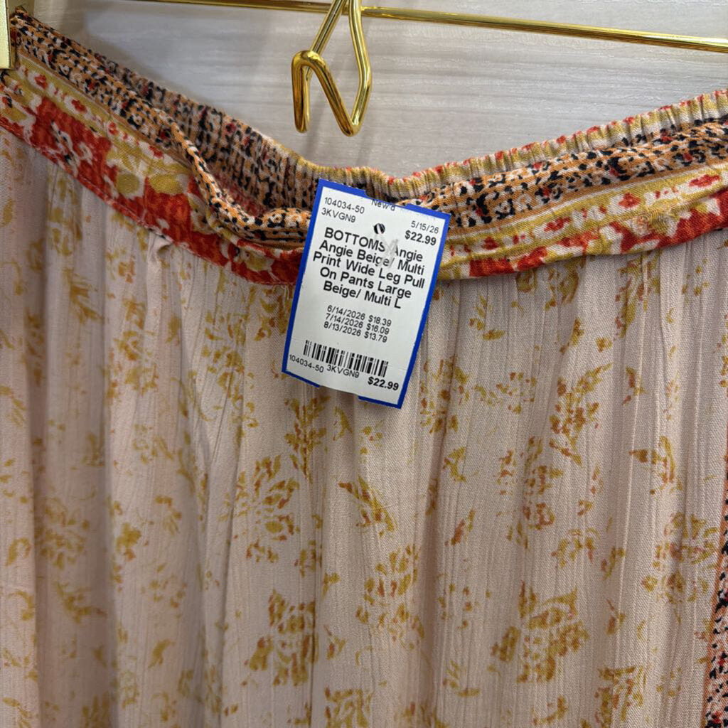 Angie Beige/ Multi Print Wide Leg Pull On Pants Large