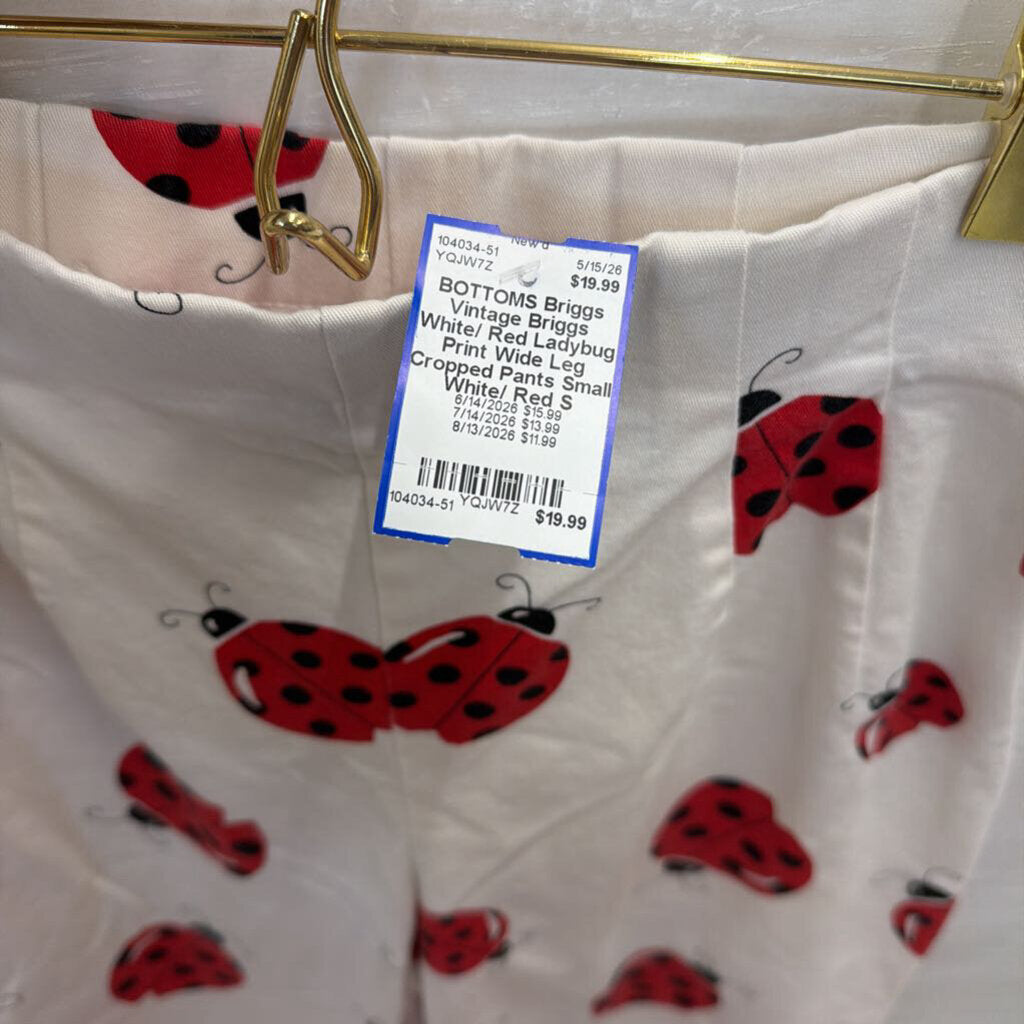 Vintage Briggs White/ Red Ladybug Print Wide Leg Cropped Pants Small