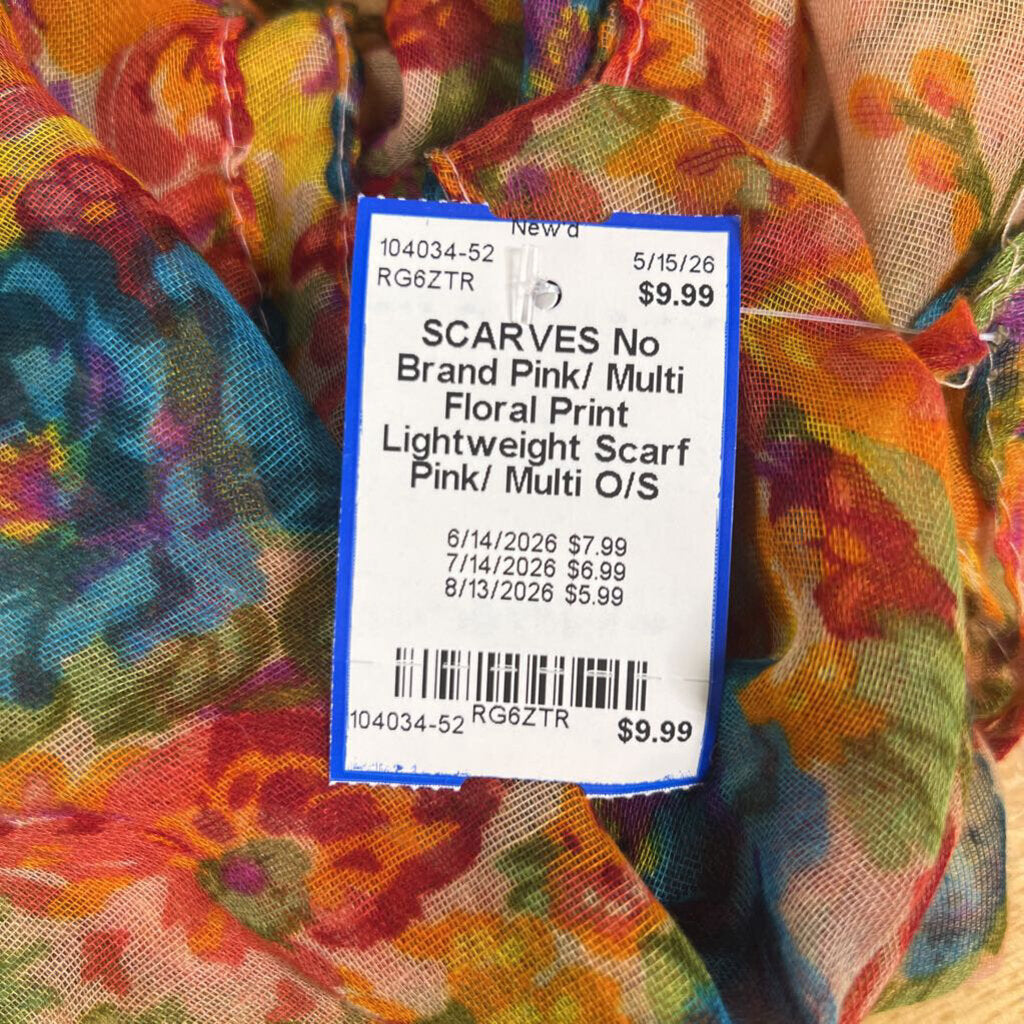 Pink/ Multi Floral Print Lightweight Scarf