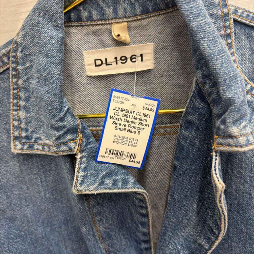 DL 1961 Medium Wash Denim Short Sleeve Romper Small