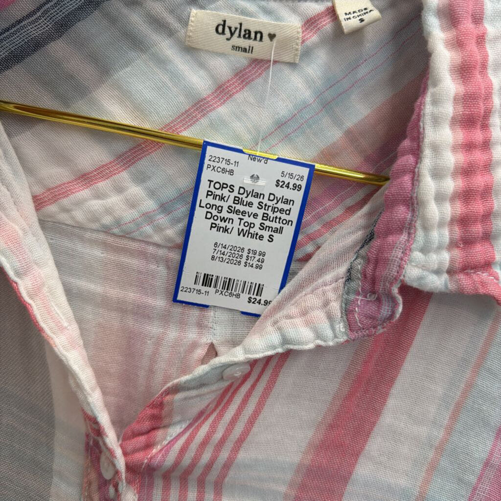 Dylan Pink/ Blue Striped Long Sleeve Button Down Top Small