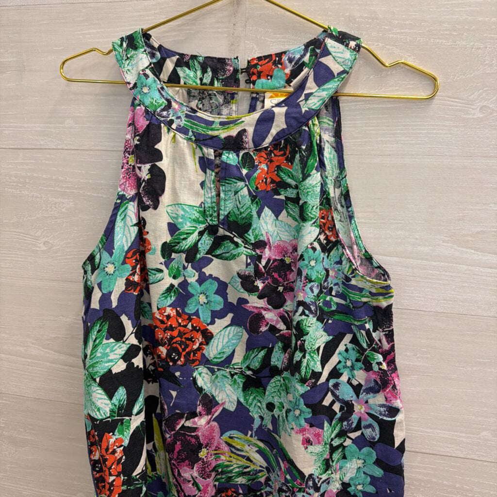 C and C California Blue/ Multi Floral Print 100% Linen Sleeveless Dres – newdsalem