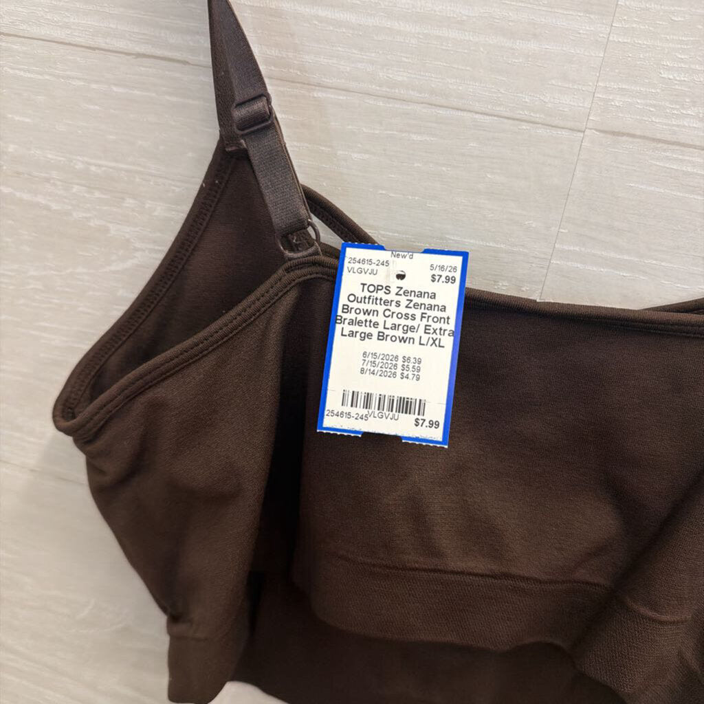 Zenana Brown Cross Front Bralette Large/ Extra Large