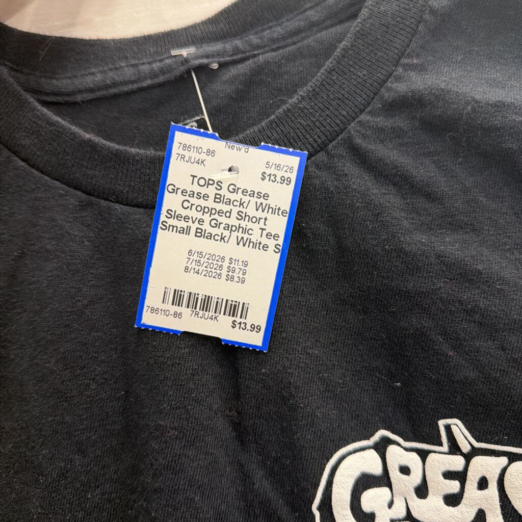 Grease Black/ White Cropped Short Sleeve Graphic Tee Small