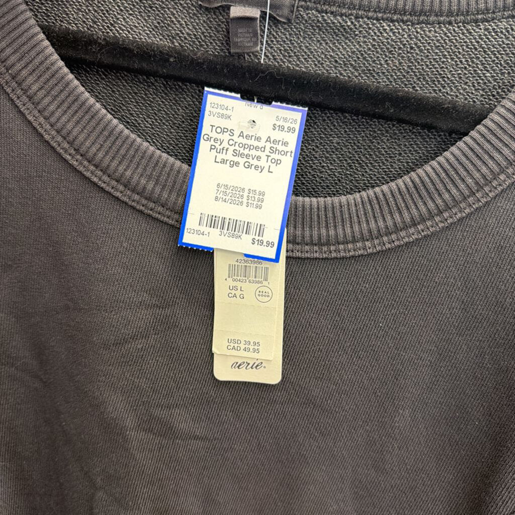 Aerie Grey Cropped Short Puff Sleeve Top Large
